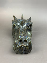 FLASH Statement 7" Flashy Labradorite Dragon Skull Carving #D8