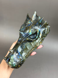 FLASH Statement 7" Flashy Labradorite Dragon Skull Carving #D8