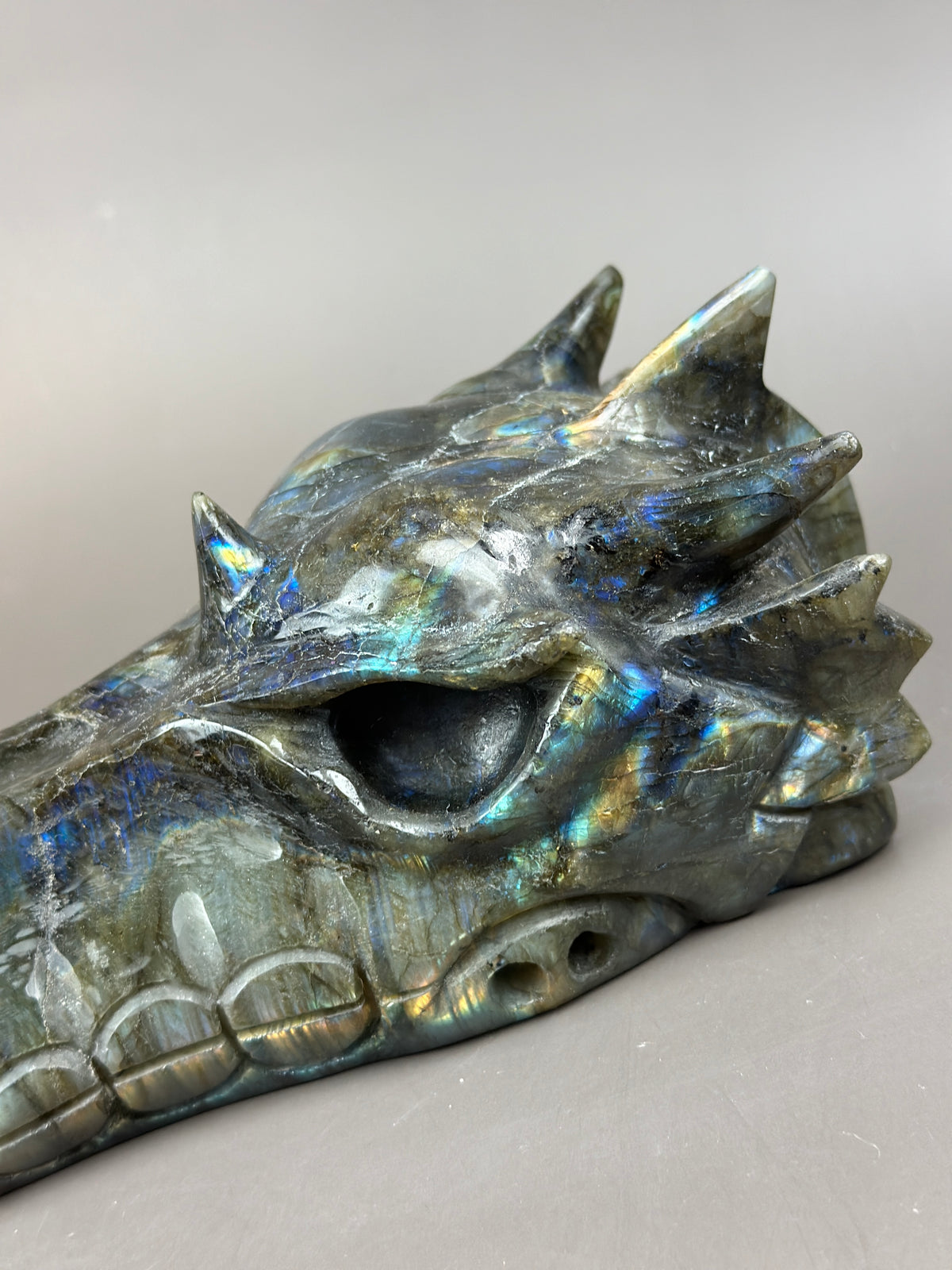 FLASH Statement 7" Flashy Labradorite Dragon Skull Carving #D8