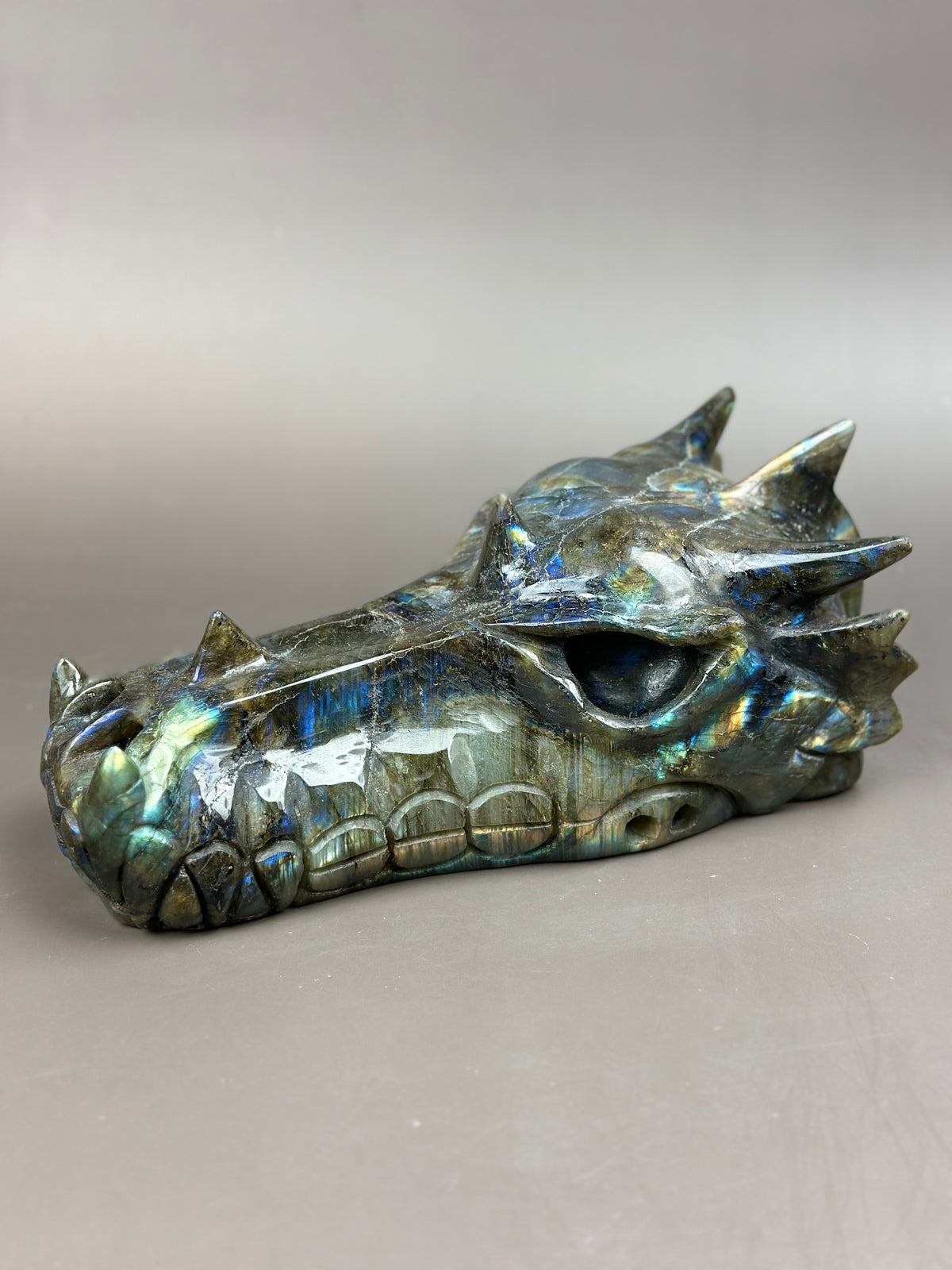 FLASH Statement 7" Flashy Labradorite Dragon Skull Carving #D8