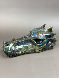 FLASH Statement 7" Flashy Labradorite Dragon Skull Carving #D8