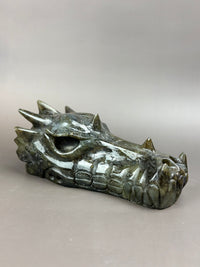 FLASH Statement 7" Flashy Labradorite Dragon Skull Carving #D8