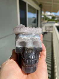 Agate Amethyst Geode 3.5" Hand Carved Skull #S7