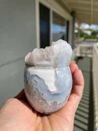 Agate Amethyst Geode 3.5" Hand Carved Skull #S7