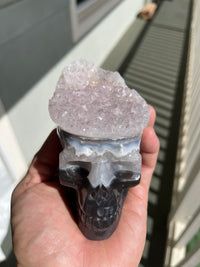 Agate Amethyst Geode 3.5" Hand Carved Skull #S7