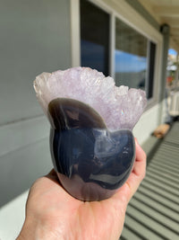 Agate Amethyst Geode 4.5" Hand Carved Skull #S10