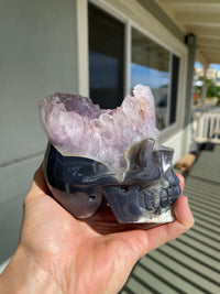 Agate Amethyst Geode 4.5" Hand Carved Skull #S10
