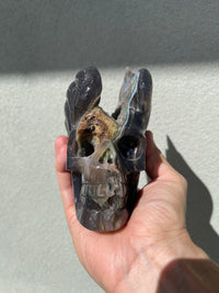 Agate Geode Cave Hand-Carved 5.25" WINGED SKULL #S13