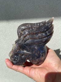 Agate Geode Cave Hand-Carved 5.25" WINGED SKULL #S13