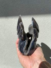 Agate Geode Cave Hand-Carved 5.25" WINGED SKULL #S13