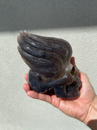 Agate Geode Cave Hand-Carved 5.25" WINGED SKULL #S13