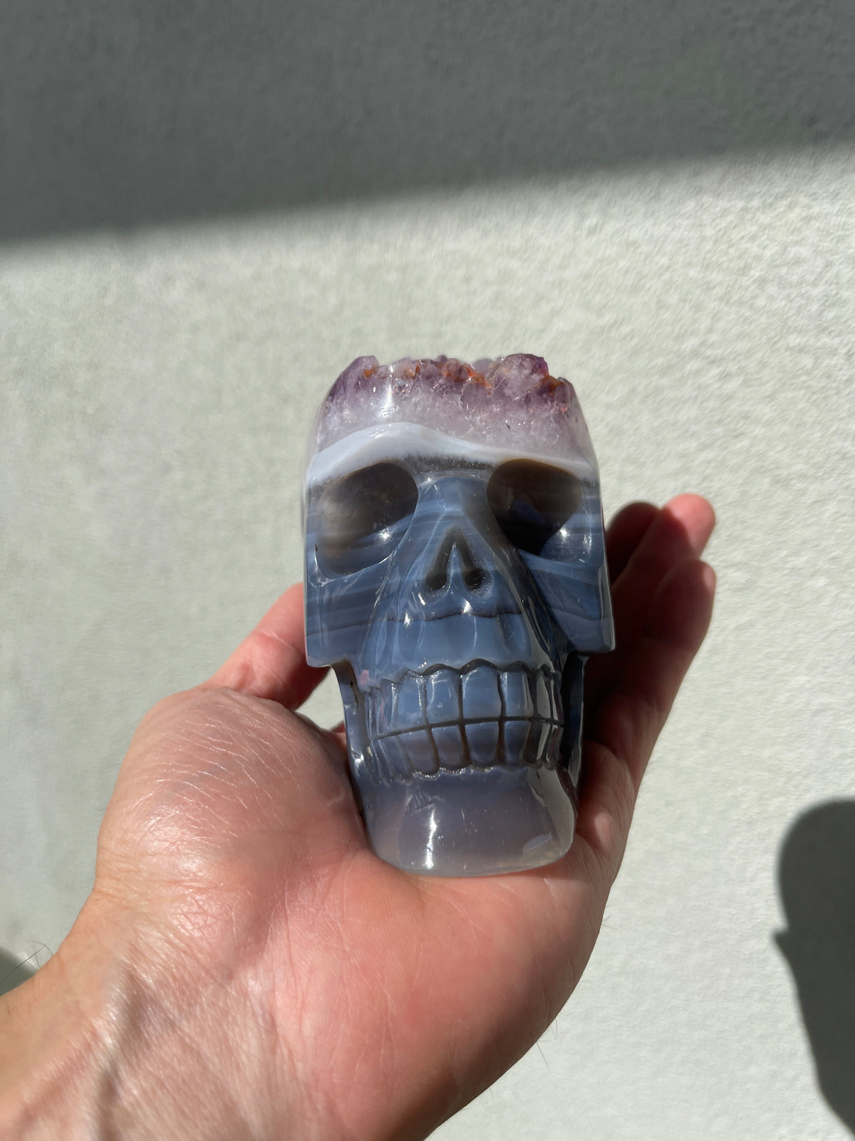 Agate Amethyst Geode 3.5" Hand-carved Skull #S8