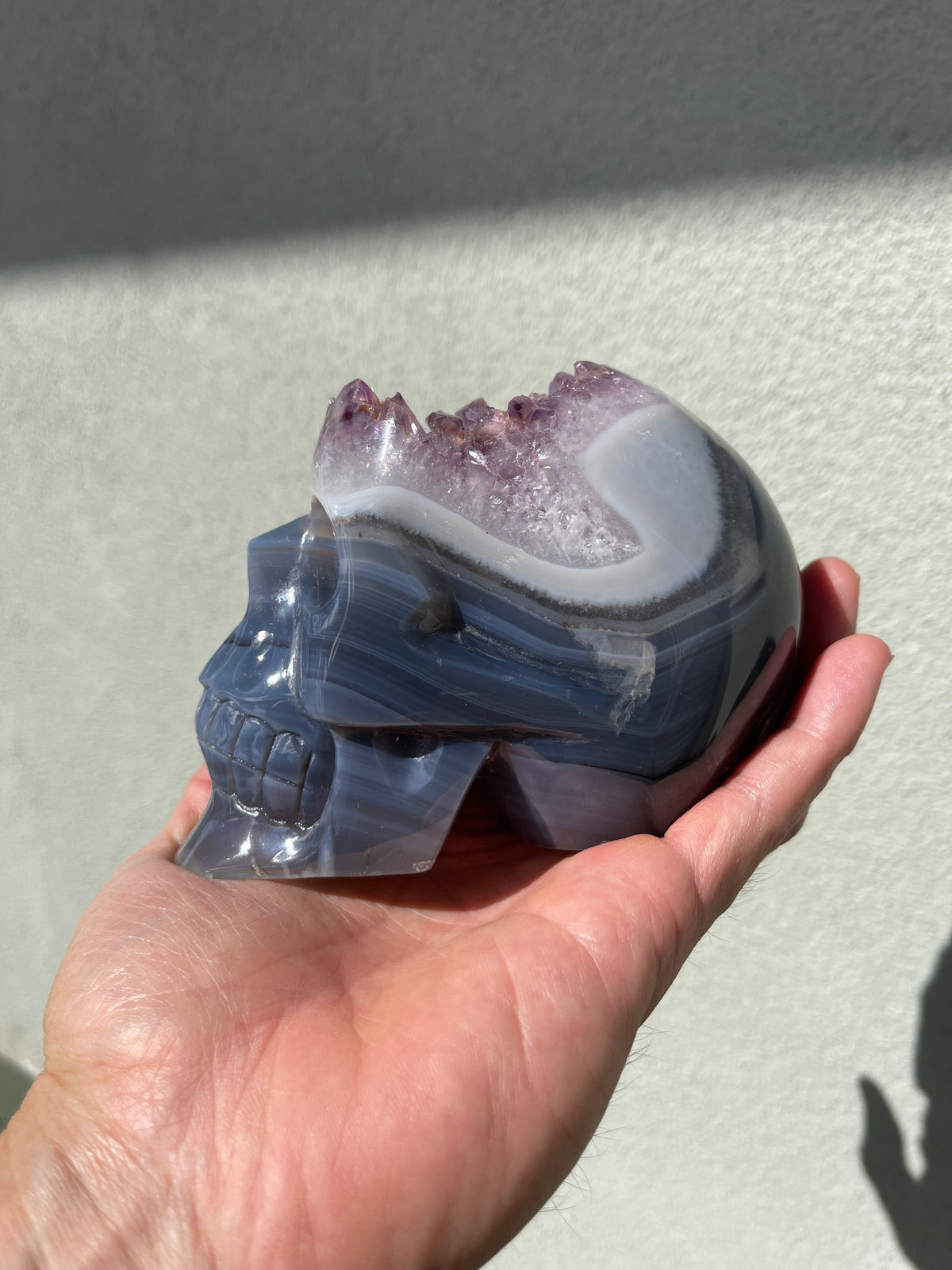 Agate Amethyst Geode 3.5" Hand-carved Skull #S8