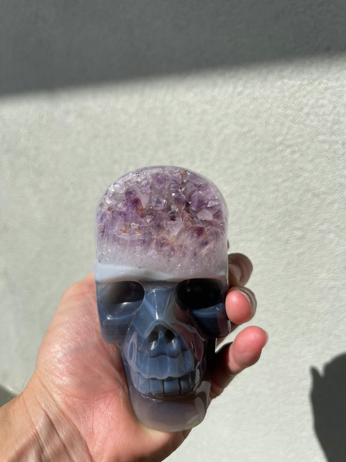 Agate Amethyst Geode 3.5" Hand-carved Skull #S8