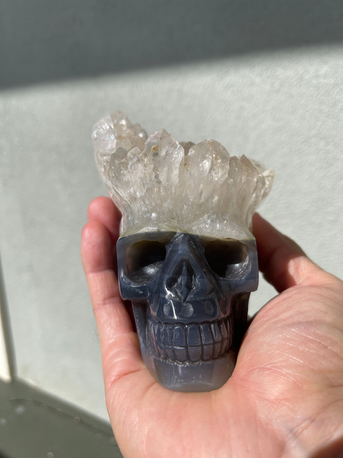 Agate Quartz Geode 4" Hand-Carved Skull #S1