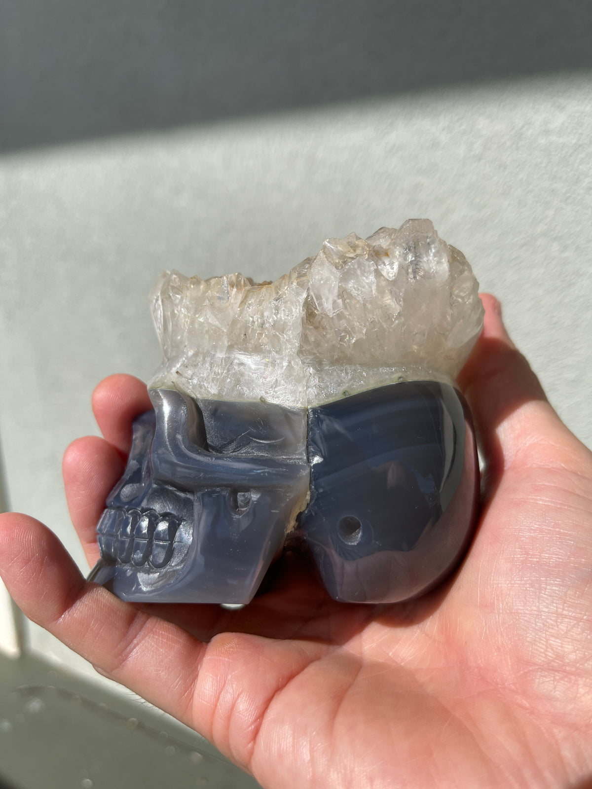 Agate Quartz Geode 4" Hand-Carved Skull #S1