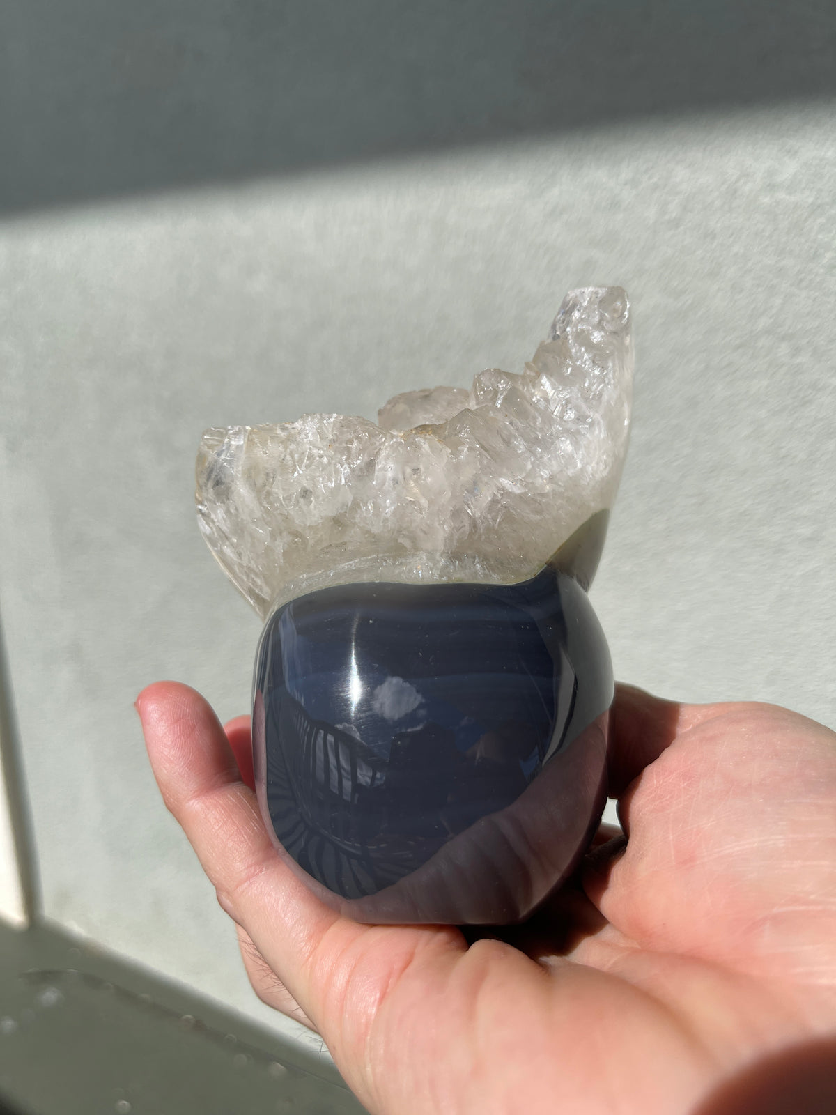 Agate Quartz Geode 4" Hand-Carved Skull #S1