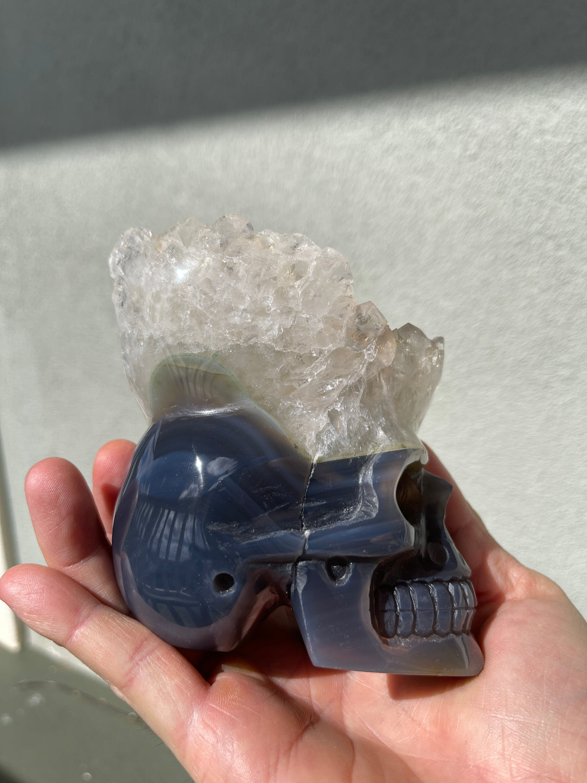 Agate Quartz Geode 4" Hand-Carved Skull #S1