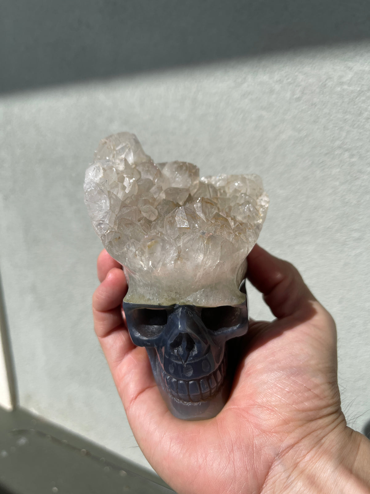 Agate Quartz Geode 4" Hand-Carved Skull #S1