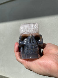 Agate Quartz Geode 4" Hand-carved Skull #S2