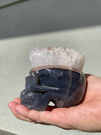 Agate Quartz Geode 4" Hand-carved Skull #S2