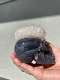 Agate Quartz Geode 4" Hand-carved Skull #S2