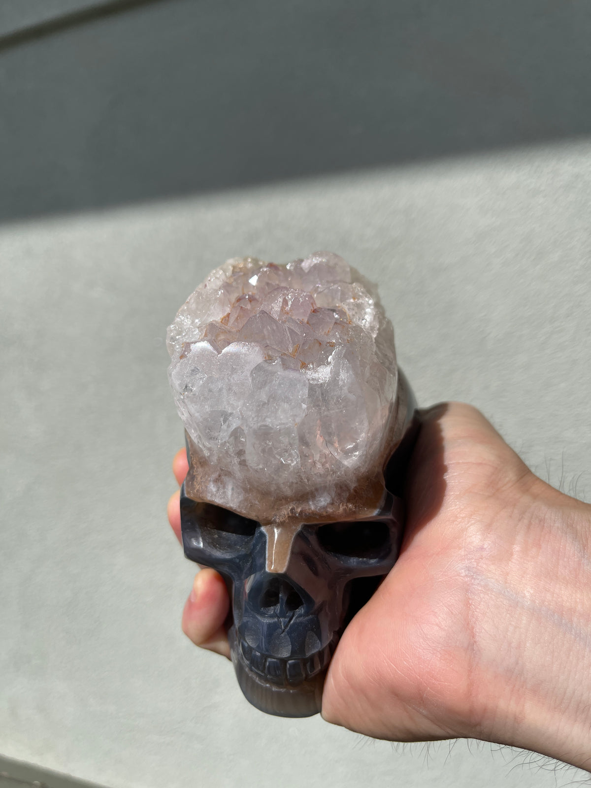Agate Quartz Geode 4" Hand-carved Skull #S2