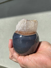 Agate Quartz Geode 4" Hand-carved Skull #S2