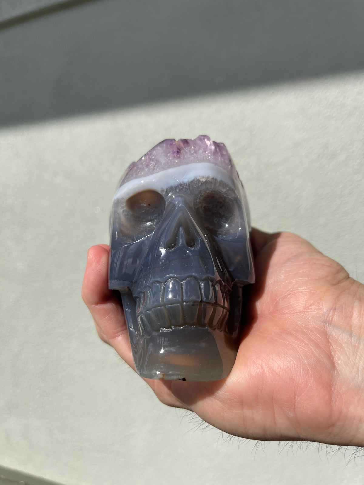 Agate Amethyst Geode 3.75" Hand-carved Skull #S3