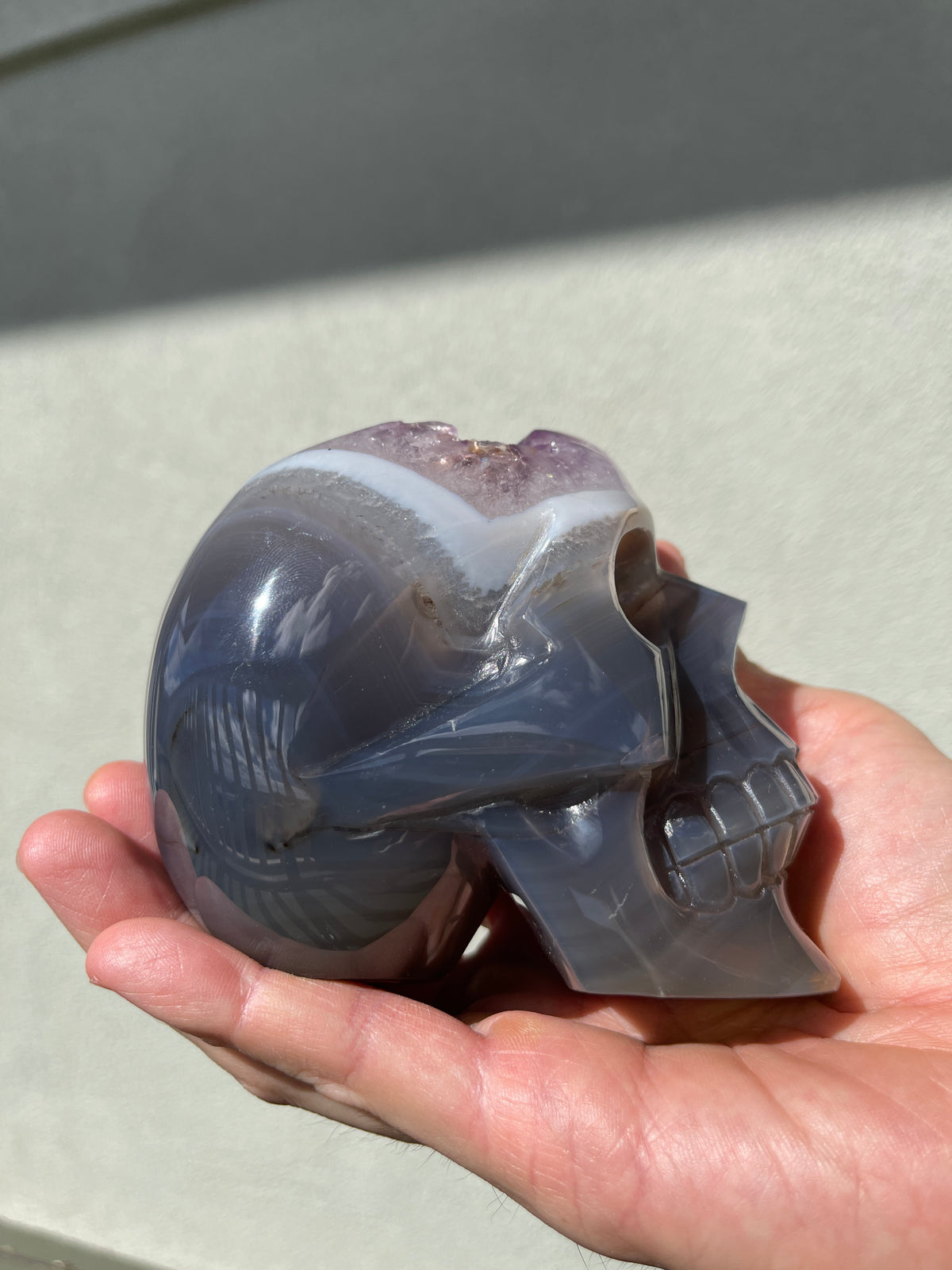 Agate Amethyst Geode 3.75" Hand-carved Skull #S3
