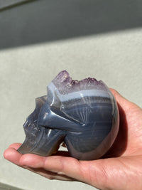 Agate Amethyst Geode 3.75" Hand-carved Skull #S3