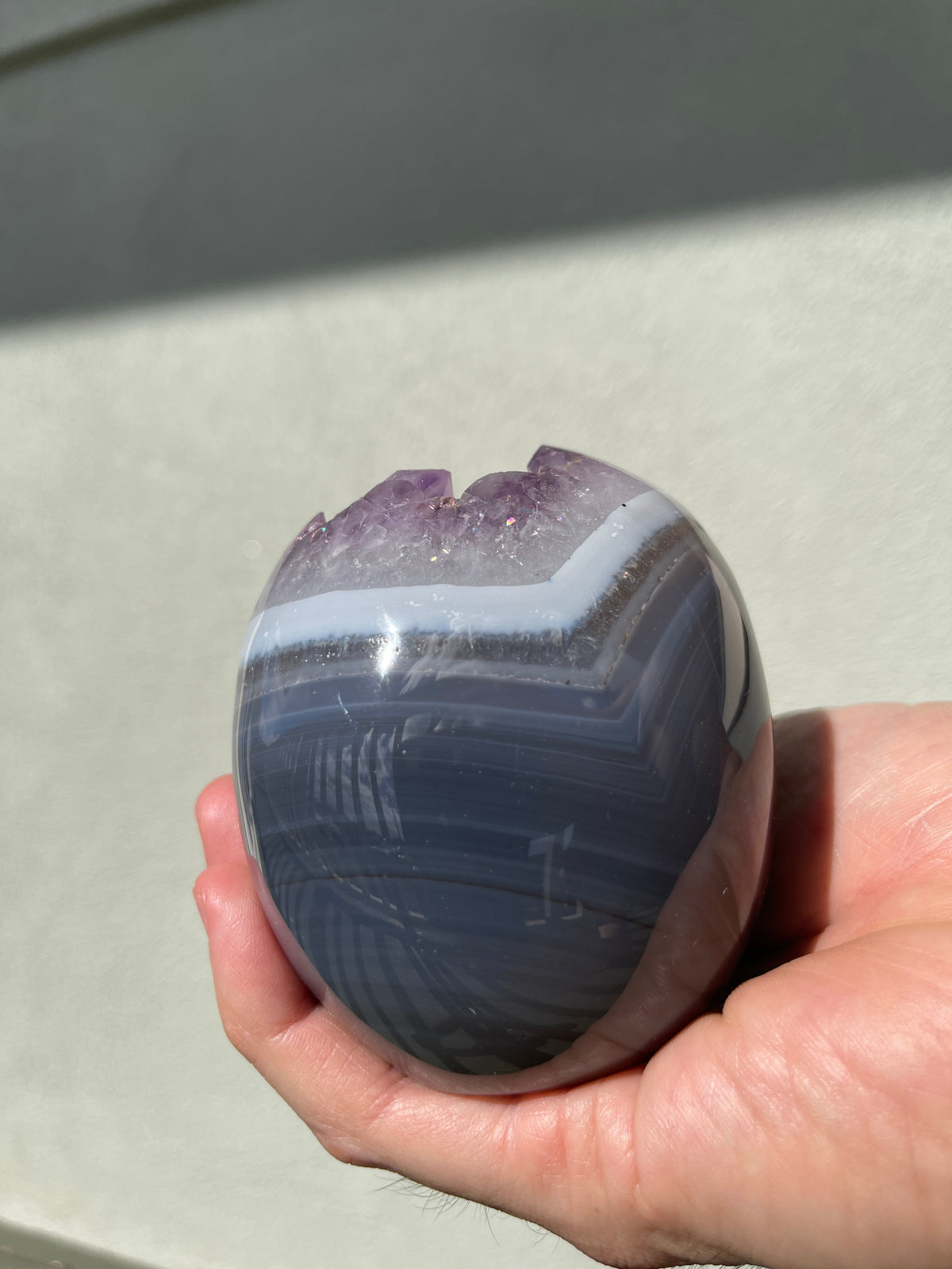 Agate Amethyst Geode 3.75" Hand-carved Skull #S3