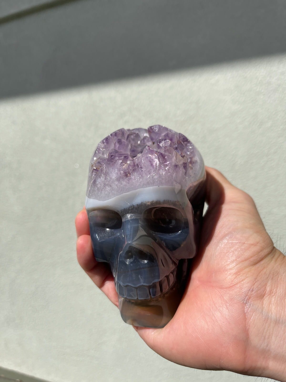 Agate Amethyst Geode 3.75" Hand-carved Skull #S3