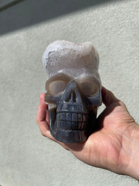 Agate Quartz Geode 4.75" Hand-Carved Skull #S4