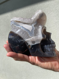 Agate Quartz Geode 4.75" Hand-Carved Skull #S4