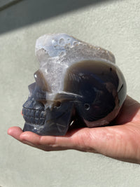Agate Quartz Geode 4.75" Hand-Carved Skull #S4