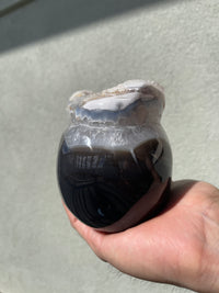 Agate Quartz Geode 4.75" Hand-Carved Skull #S4