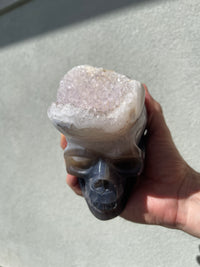 Agate Quartz Geode 4.75" Hand-Carved Skull #S4