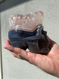 Agate Quartz Geode 4.5" Hand-Carved Skull #S5