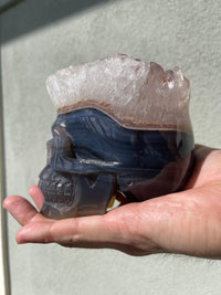 Agate Quartz Geode 4.5" Hand-Carved Skull #S5