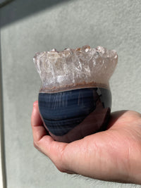 Agate Quartz Geode 4.5" Hand-Carved Skull #S5