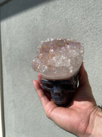 Agate Quartz Geode 4.5" Hand-Carved Skull #S5