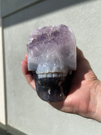 Agate Amethyst Geode 3.75" Hand-Carved Skull #S6