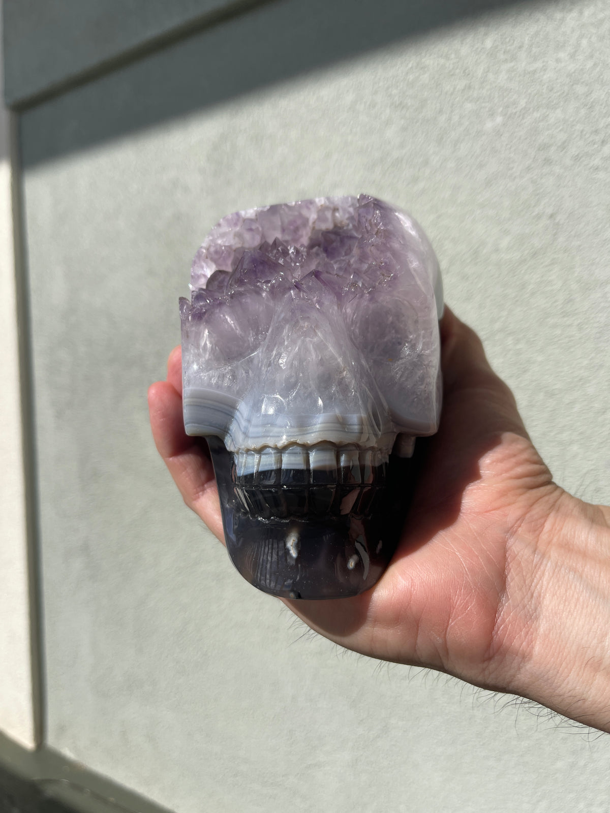 Agate Amethyst Geode 3.75" Hand-Carved Skull #S6