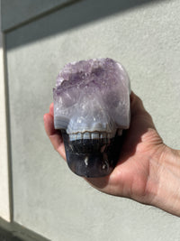 Agate Amethyst Geode 3.75" Hand-Carved Skull #S6