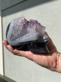 Agate Amethyst Geode 3.75" Hand-Carved Skull #S6