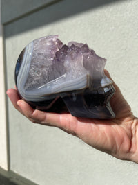 Agate Amethyst Geode 3.75" Hand-Carved Skull #S6