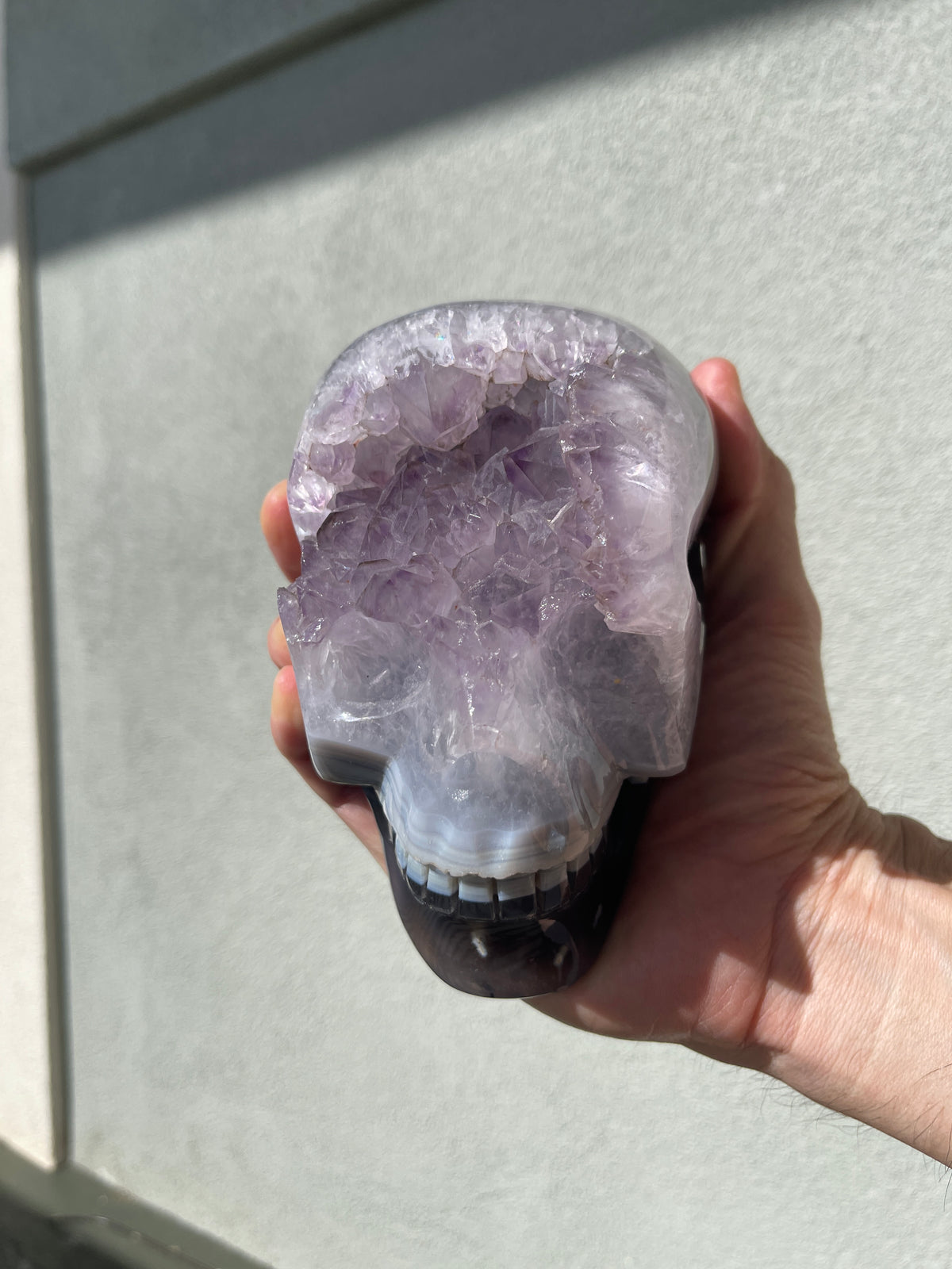 Agate Amethyst Geode 3.75" Hand-Carved Skull #S6