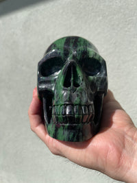 Ruby Zoisite 4.5" Hand-Carved Skull #S11
