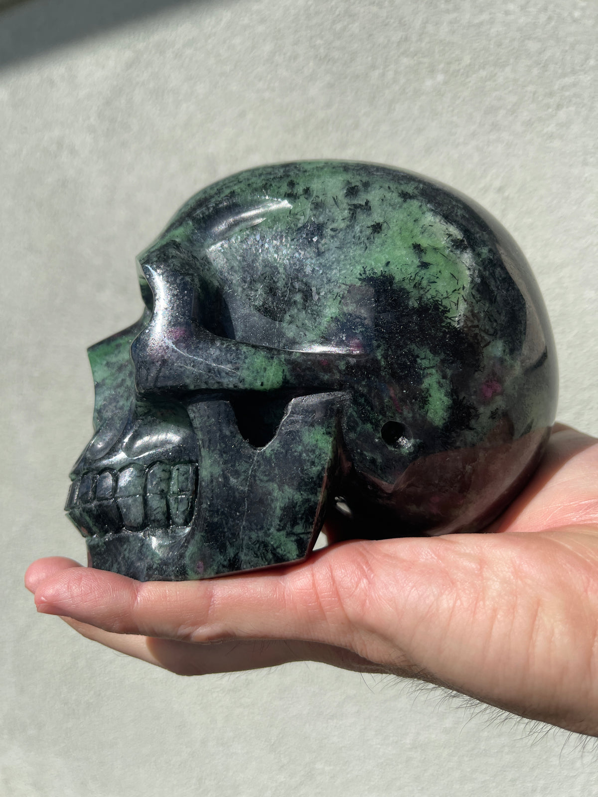 Ruby Zoisite 4.5" Hand-Carved Skull #S11